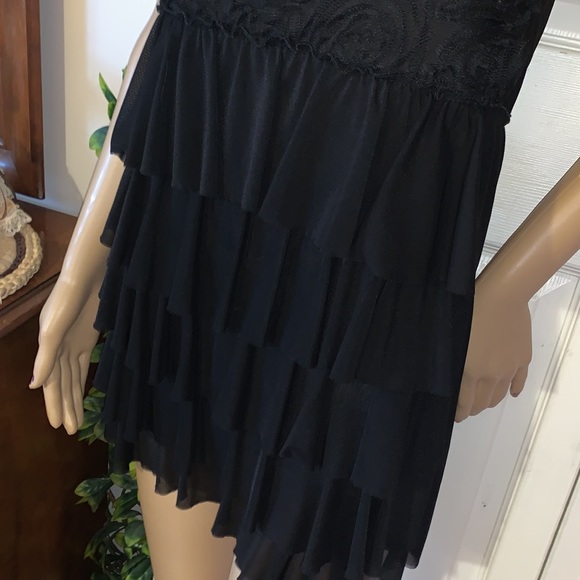 Black ruffle roses layered rhumba ruffles tunic mini dress tank top S - Picture 6 of 11